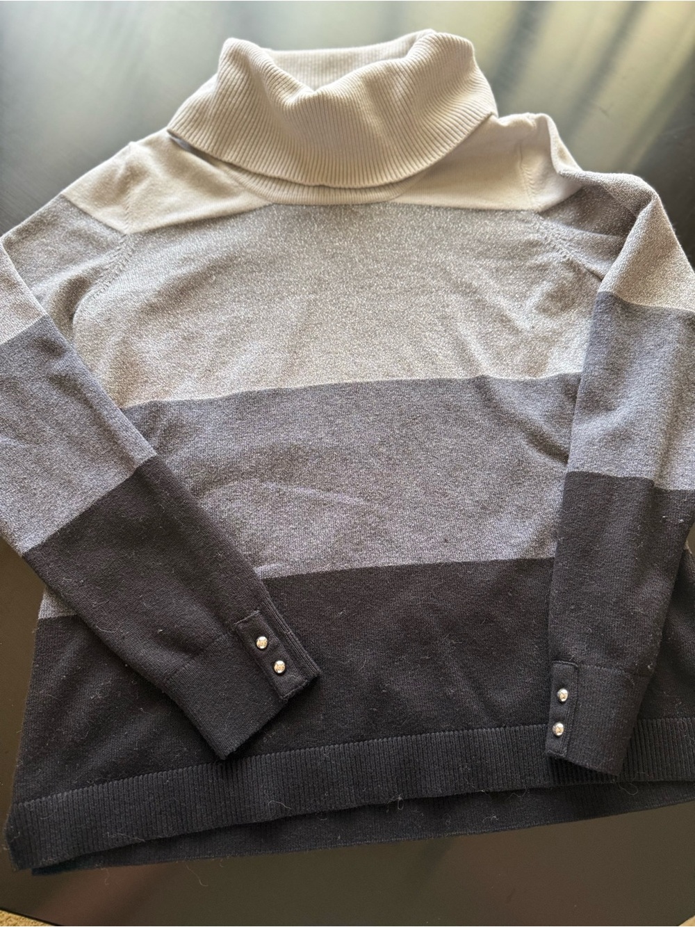 White House Black Market Silver and Gray Striped Turtleneck Sweater